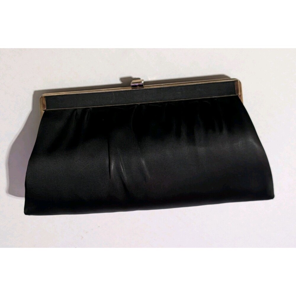 Vintage 50s Black Satin Clutch Purse Made in USA Gold Chain Evening Bag